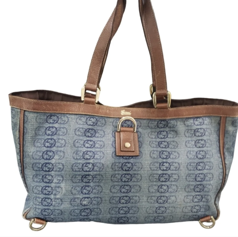 Gucci RARE Denim Abbey Blue and Brown Tote Bag - Picture 5 of 17
